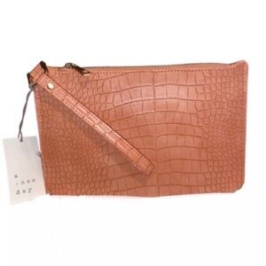 A New Day Faux Leather Alligator Skin Pouch Wristlet Light Orange Clutch NEW